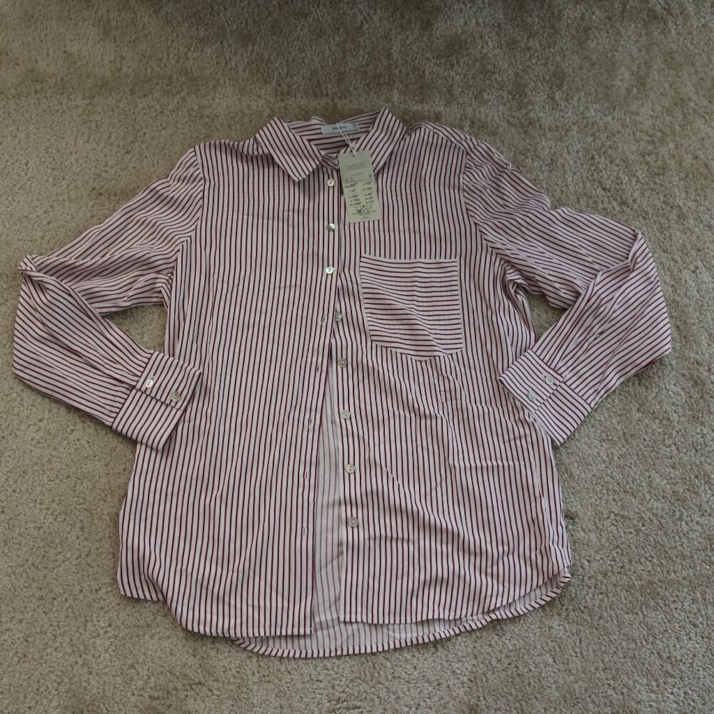 Reserved Striped Button Down Shirt in Red and White